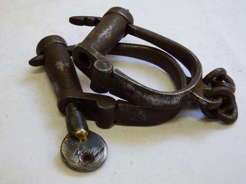 Antique Iron handcuff shackles with original key