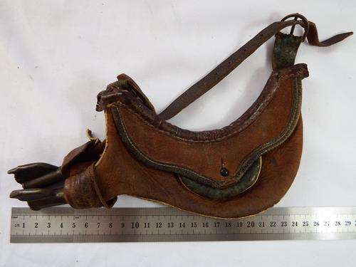 Antique gunpowder holder made from leather - double barrel