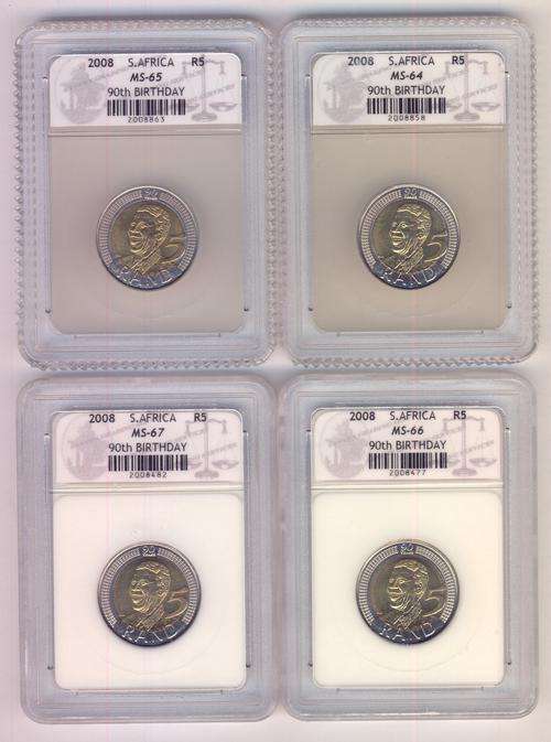 Graded Mandela 2008 set of SACGS graded Mandela coins MS 64 â MS 67