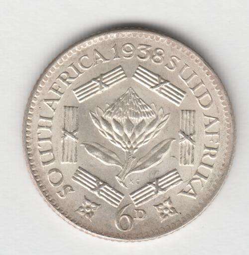 1938 SA Union 6 pence uncirculated as per scan
