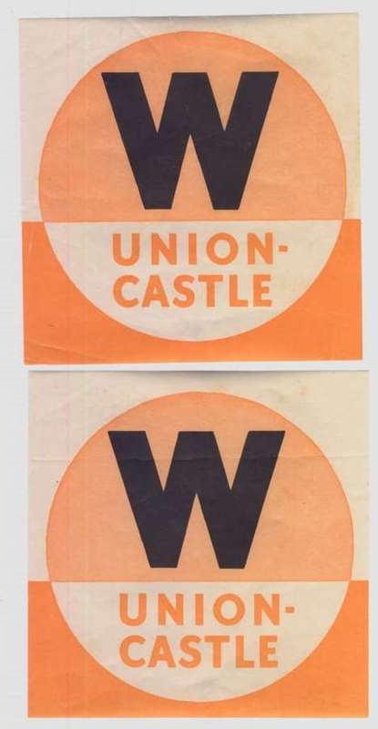 Pair of Union Castle line W - labels - as per scan