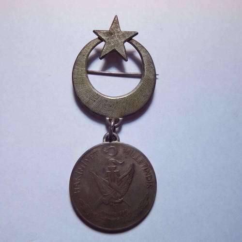 1960 Turkey one Lira silver coin brooch with star and moon - 27 may 1940 Revolution