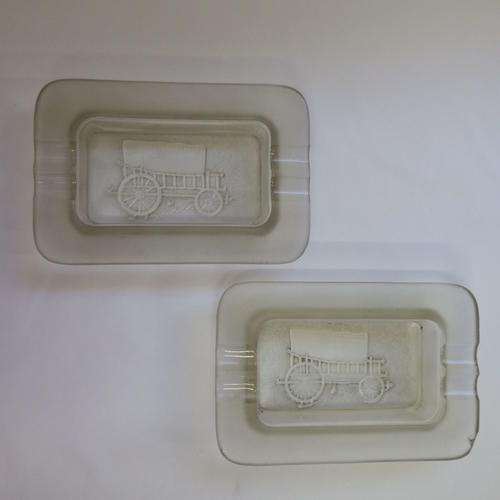 Pair of 1938 Eeufees glass ashtrays - Rarely seen ( chip on one of the ashtrays )