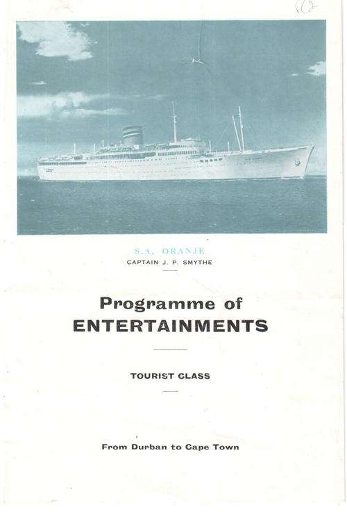 SA Oranje - June 1967 - Programme of Entertainments for the voyage