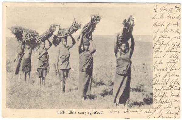 Postcard - Black women carrying wood