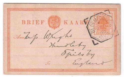 Postcard - Brief Kaart - from Bloemfontein to Cape Town to England - 21 Dec 1892