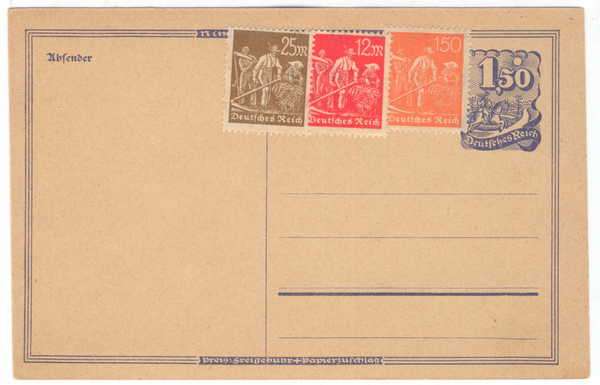 Unused Pre-printed Post Card - Stamps: 1,50 Mark, 25 Mark, 12 Mark, 150 Mark