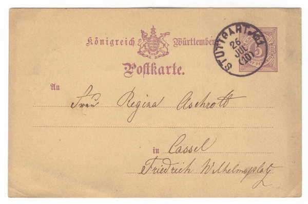Pre-printed Konigreich Burttemberg Postkarte - from Stuttgart - 26 Jul 1910-Stamp: K-Wurrt 5 Pennies
