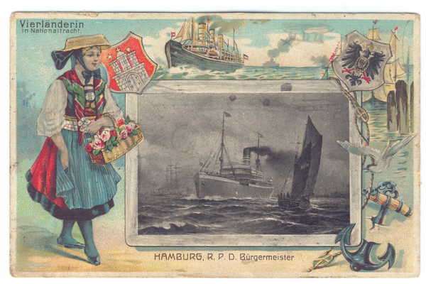Post Card - Hamburg, R.P.D. Burgermeister - No Stamp, but cancelled - from Berlin - 9 Aug 1914