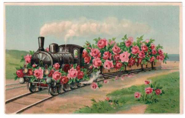 Post Card - Train filled with roses - to Port Elizabeth - Stamp removed