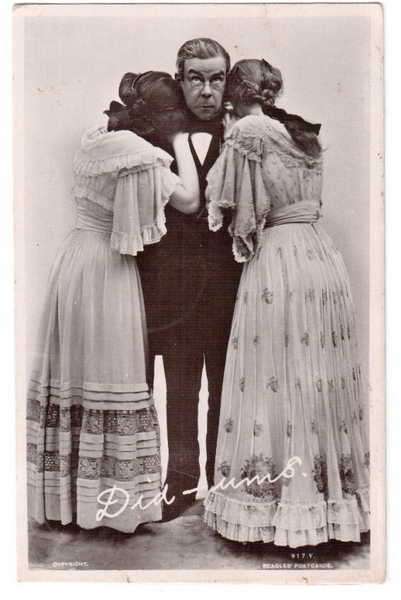 Post Card - Vintage photo of two young girls resting their heads on old mans head