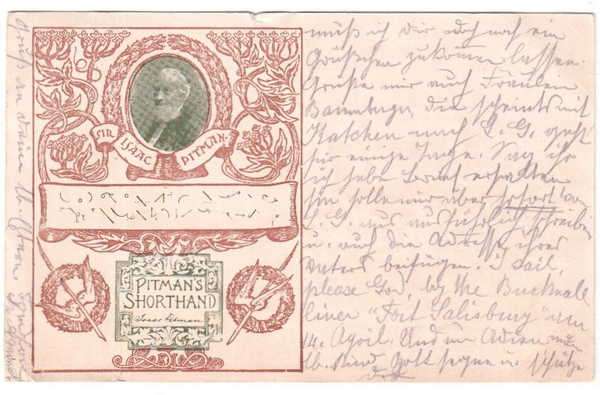 Post Card - Sir Isaac Pitman ( Pitman`s Shorthand ) - from Cambridge to Lady Grey - 24 March 1910