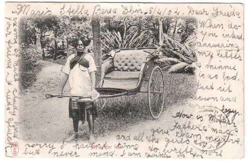 Post Card - Black man ready to pull empty cart - from Durban to Aliwal North - Stamps :2 x Halfpenny