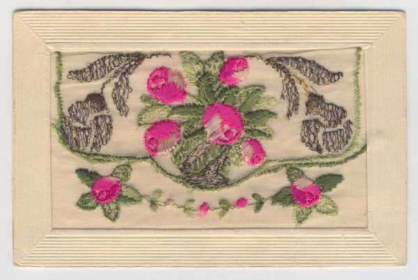 Post card - Embroidered flowers - used but not posted