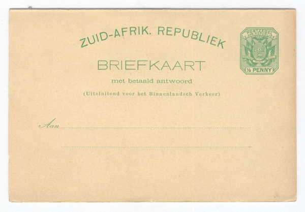 Post card - Lot of 2 `Zuid-Afrik. Republiek Briefkaart` - Pre-printed post cards - Unused