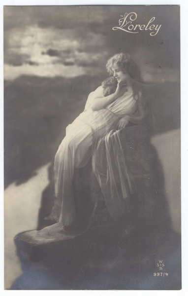 Post card - Loreley (woman in white dress) - from Elberfield - 25/08/1919 - Stamp : 10 Mark