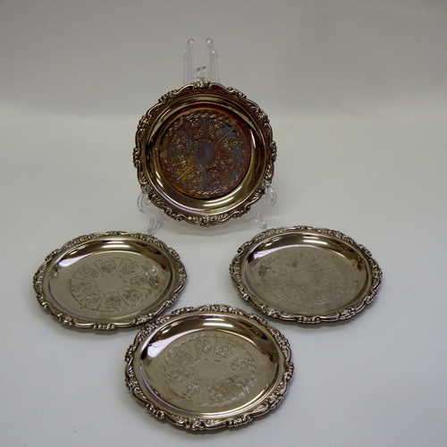 Lot of 4 Silver Platted EP on steel coasters - Made in Hong Kong - excellent condition