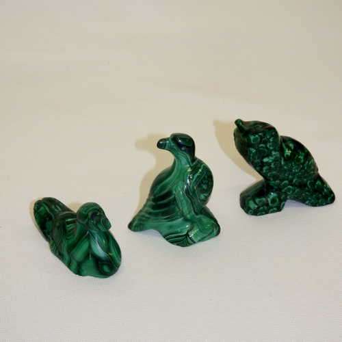 3 Malachite birds - duck, owl and an unknown species