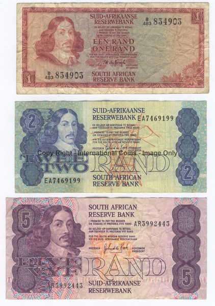 Lot of 6 old South African banknotes - R1, R2, R5, R10, R20, R50