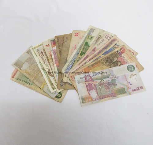 Lot of 20 old well used international banknotes