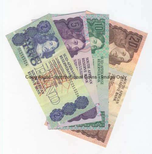 Lot of 4 SA notes - R2, R5, R10 & R20