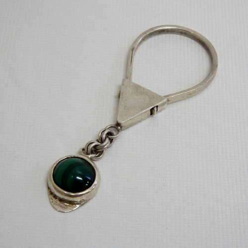 Sterling silver malachite keyring - as per photo - Weighs : 10.2 g