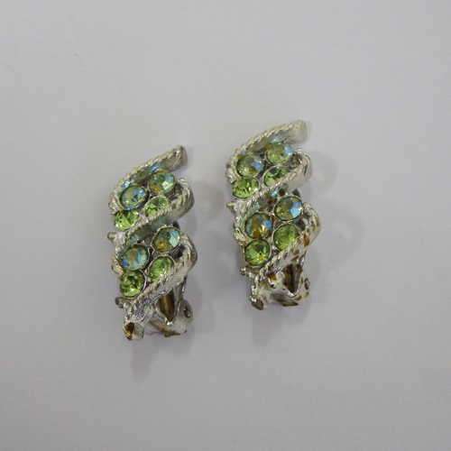 Pair of vintage green stone clip on earrings