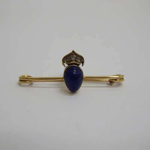 Antique gold, blue lapis and diamond brooch