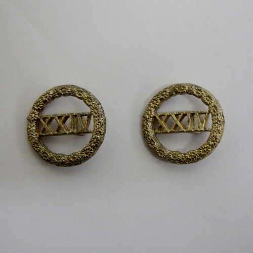 Set of South Wales Borderers collar badges - silver anodised aluminium with lug