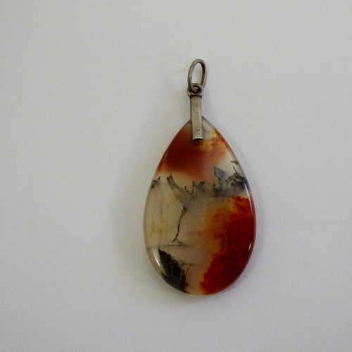 Silver and stone pendant with fine fossils - as per photo