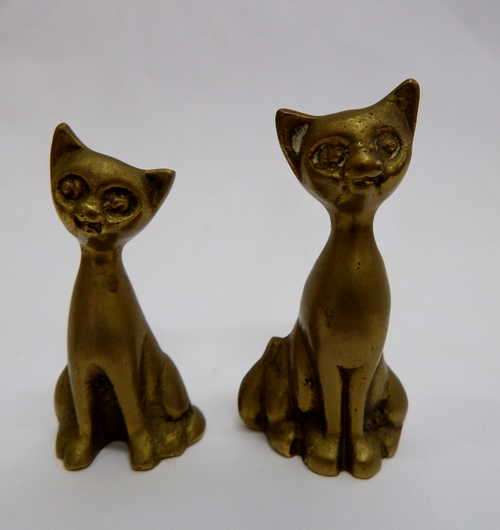 Pair of vintage miniature brass cats