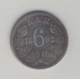 1892 ZAR silver Kruger 6d sixpence