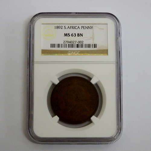 1892 ZAR Kruger penny graded MS 63 BN by NGC