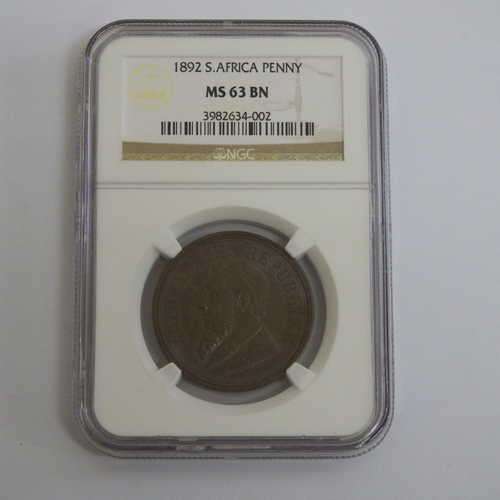1892 ZAR Kruger penny graded MS 63 BN by NGC