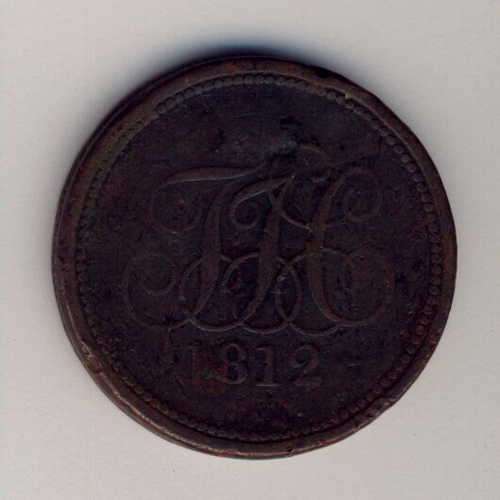 1812 One Penny ` Truck token` issued by Tredegar Iron Company to pay employees