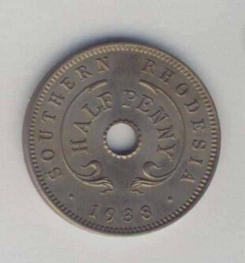 1938 Southern Rhodesia half penny - UNC