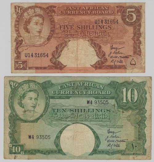 East Africa 5 Shillings and 10 Shillings banknote