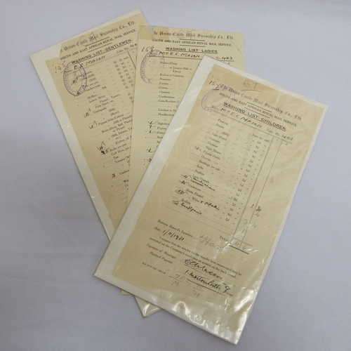 Union Castle gentlemen , ladies and children washing lists - 1931