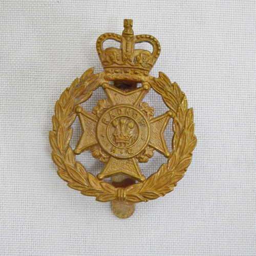 British Radnor Home Guard cap badge with slide - Queens crown