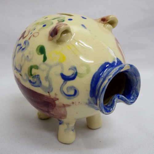 Porcelain piggy bank money box - hand painted - Chip on snout