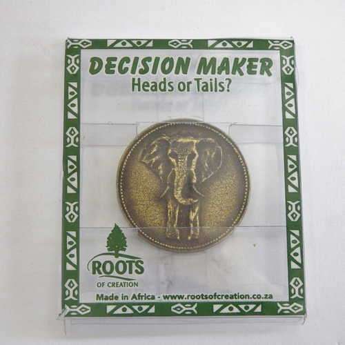 Decision maker elephant heads or tails coin medallion - in original case