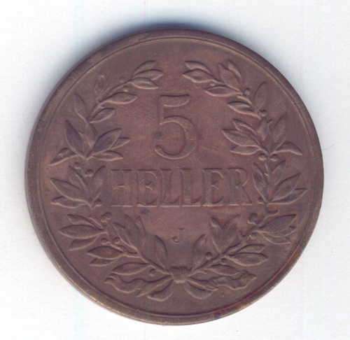 1908 J German East Africa 5 Heller - excellent coin