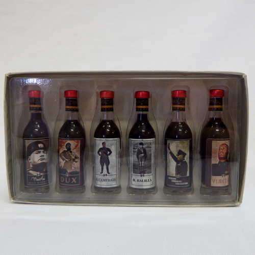 Set of 6 miniature Mussolini liquor bottles