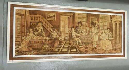 Framed Dutch scene carpet - Size : With frame : 182 x 79 cm - Without frame: 163,5 x 61,5cm