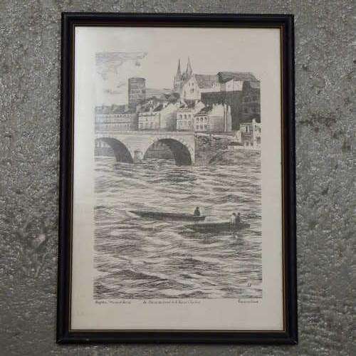 Antique print - Le'Maine au pont de Pa Basse Chaine
