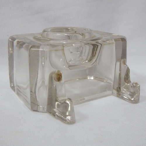 Vintage lead glass ink well with fountain pen recess - chipped on one side