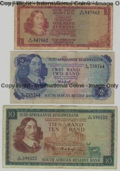 Lot of 3 old South African banknotes
