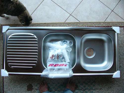Double Bowl s/steel kitchen sinks dbl bowl . 120x50 with drain board.