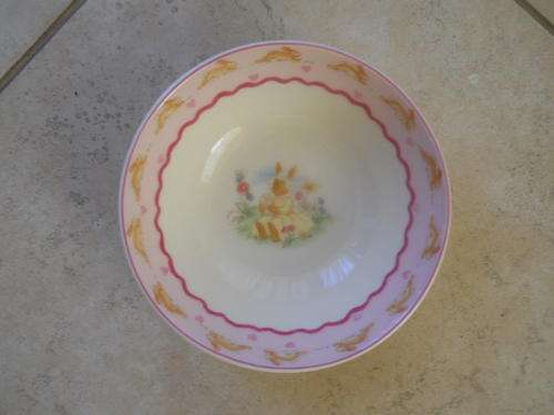 BUNNYKINS cereal bowl with bonneted bunny among flowers by Royal Doulton.