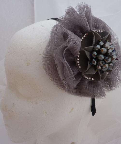 Race day Fascinator - sparkley grey rose. Free parcel post